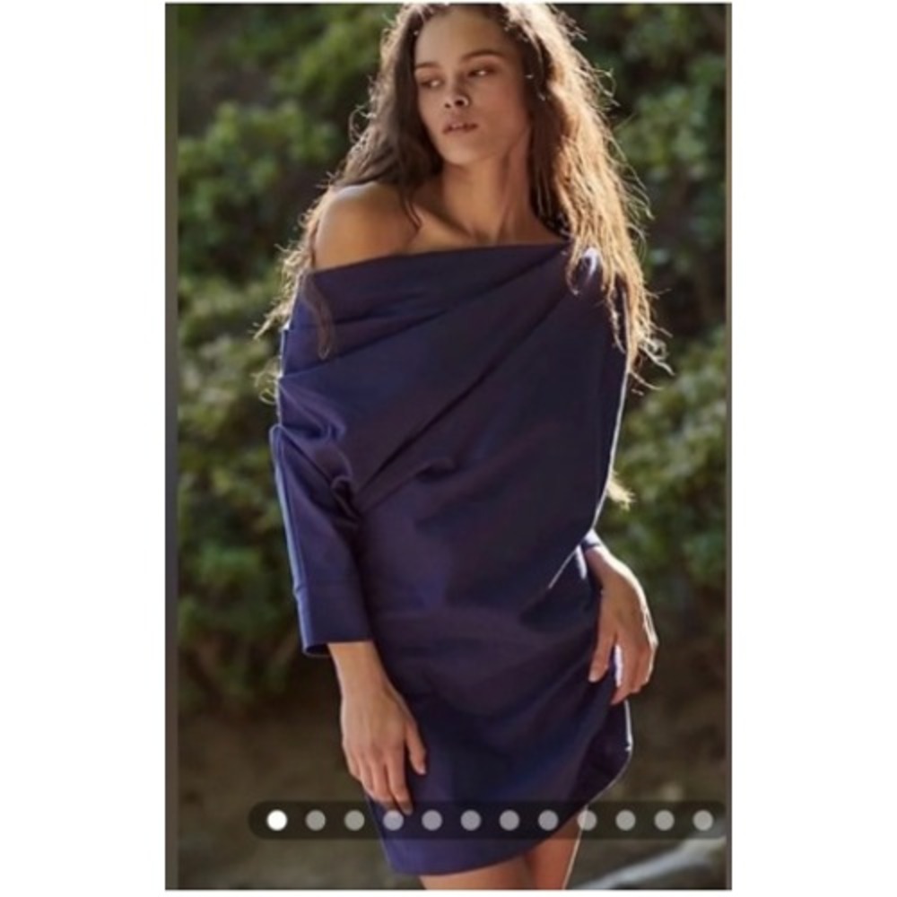 FP Beach Tunic Dress Women Small Navy Blue Asymmetric One Shoulder Cotton